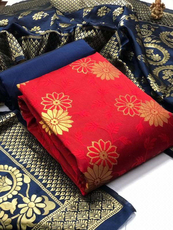 Red Banarasi Silk-Designer-Banarasi-Silk-Dress-Materials